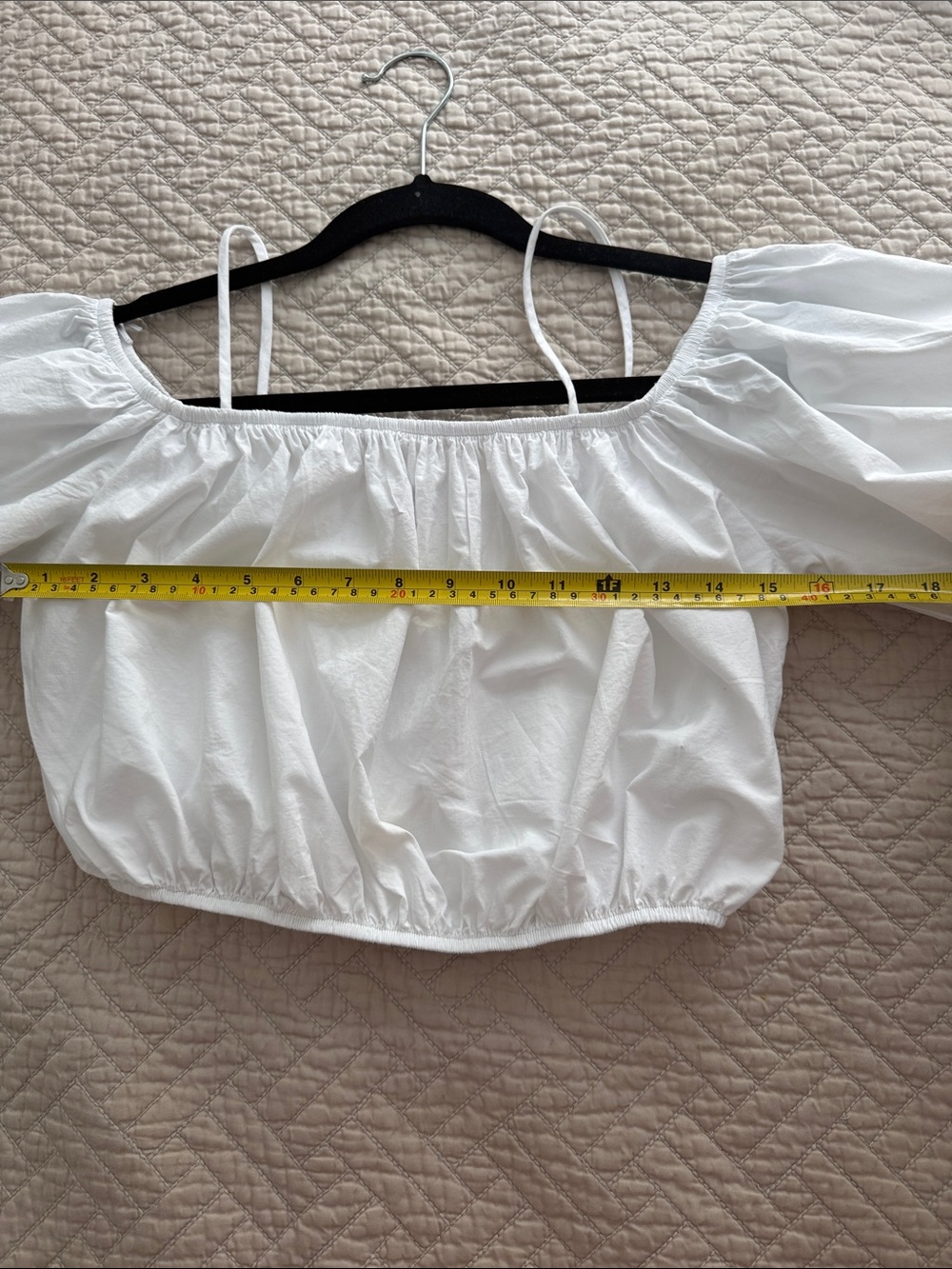 Zara White Off-the-Shoulder Puff Sleeve Crop Top size S boho coastal summer - Picture 7 of 10